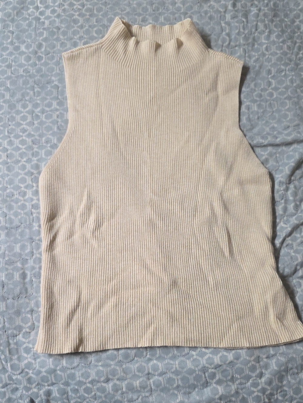 Allegra K Cream Ribbed Mock Neck Tank